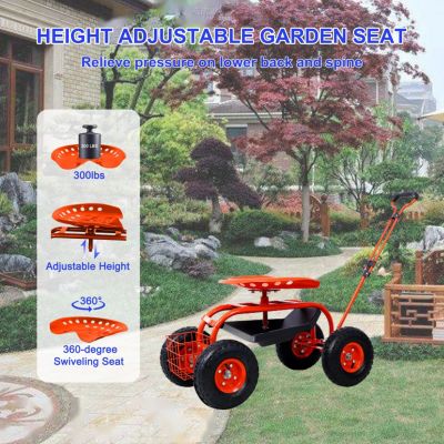 Multipurpose Garden Cart with Rolling Seat
