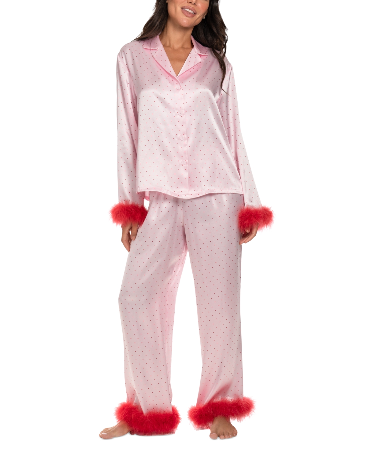 Women's Marabou Faux-Fur Trimmed Pajama Set - Rustcopper