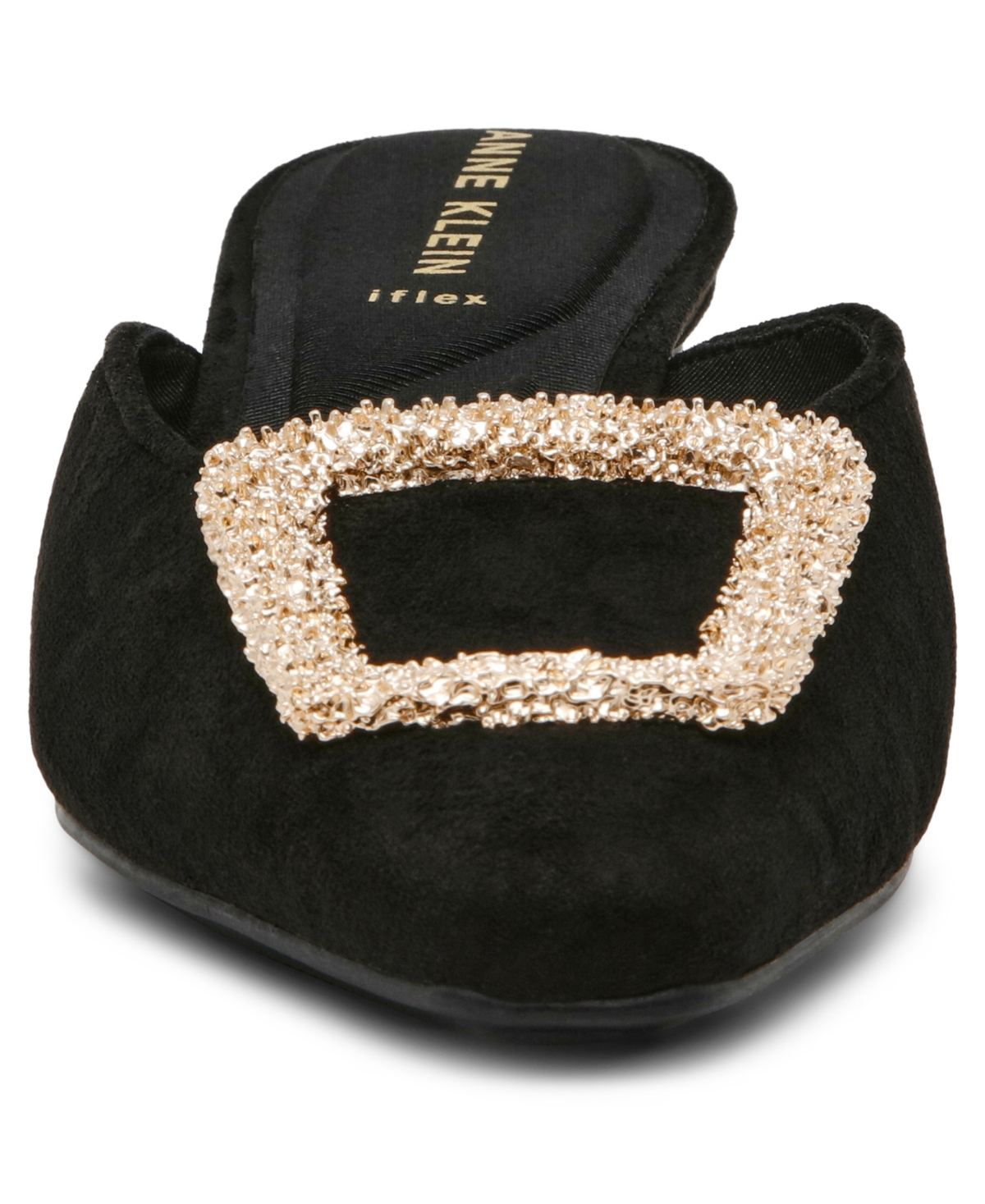 Anne Klein Women's Star Crystal Ornament Kitten Heel Mules In Black Suede