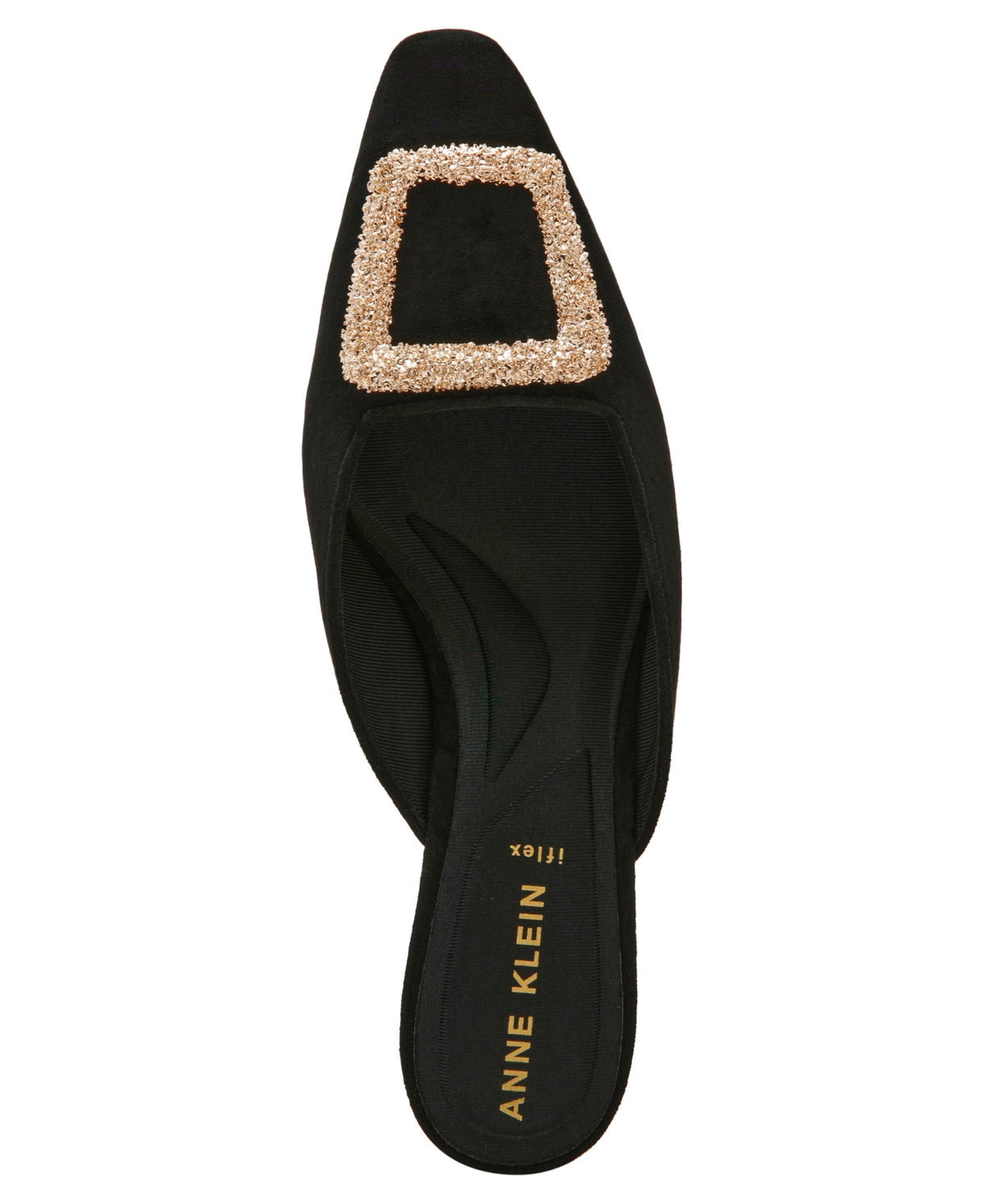 Anne Klein Women's Star Crystal Ornament Kitten Heel Mules In Black Suede
