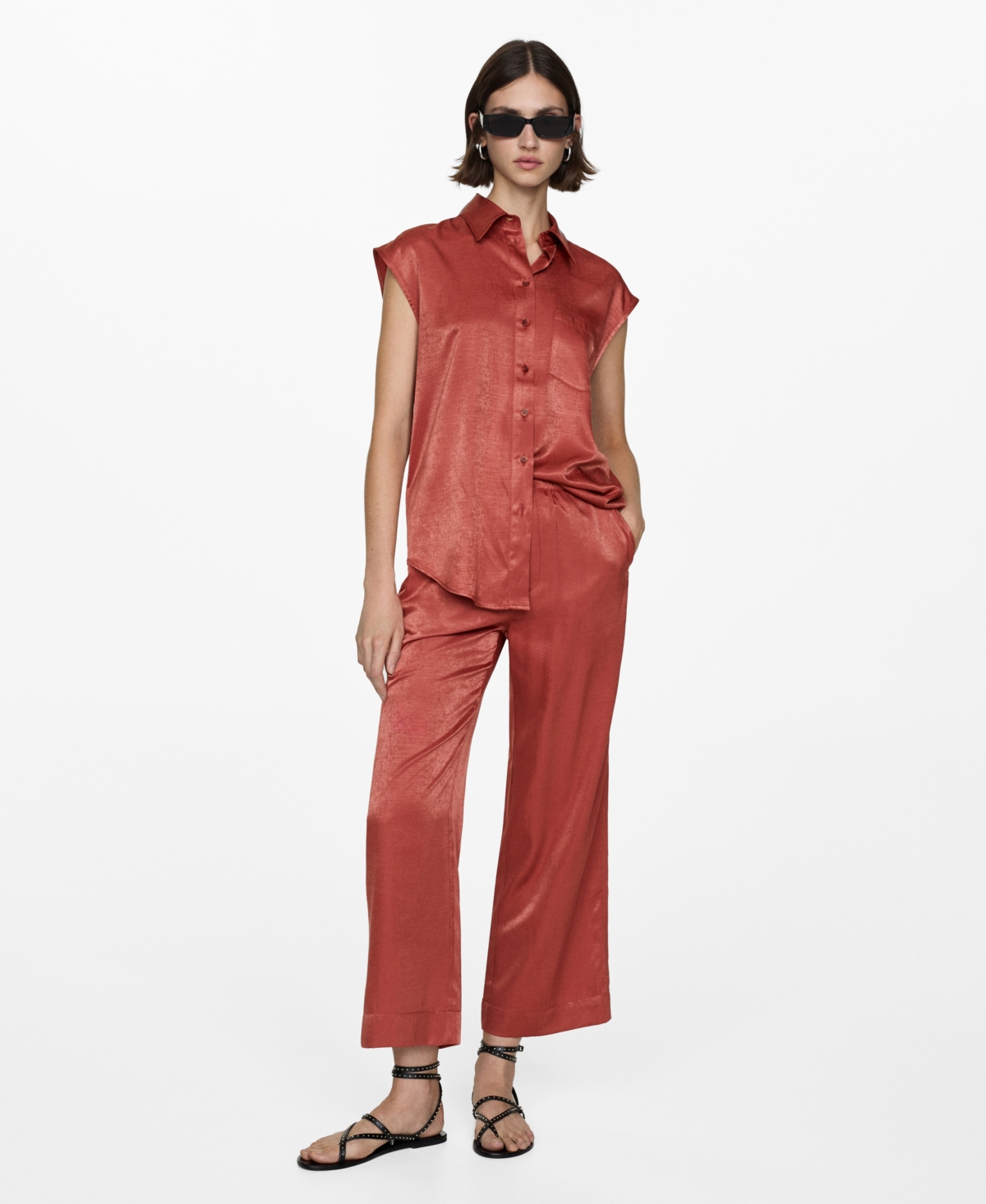 Mango Women's Satin Bow Shirt In Red