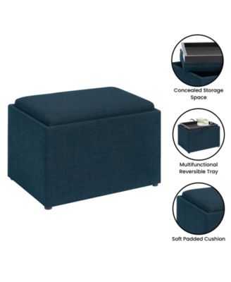 22.75" Faux Linen Accent Storage Ottoman with Tray