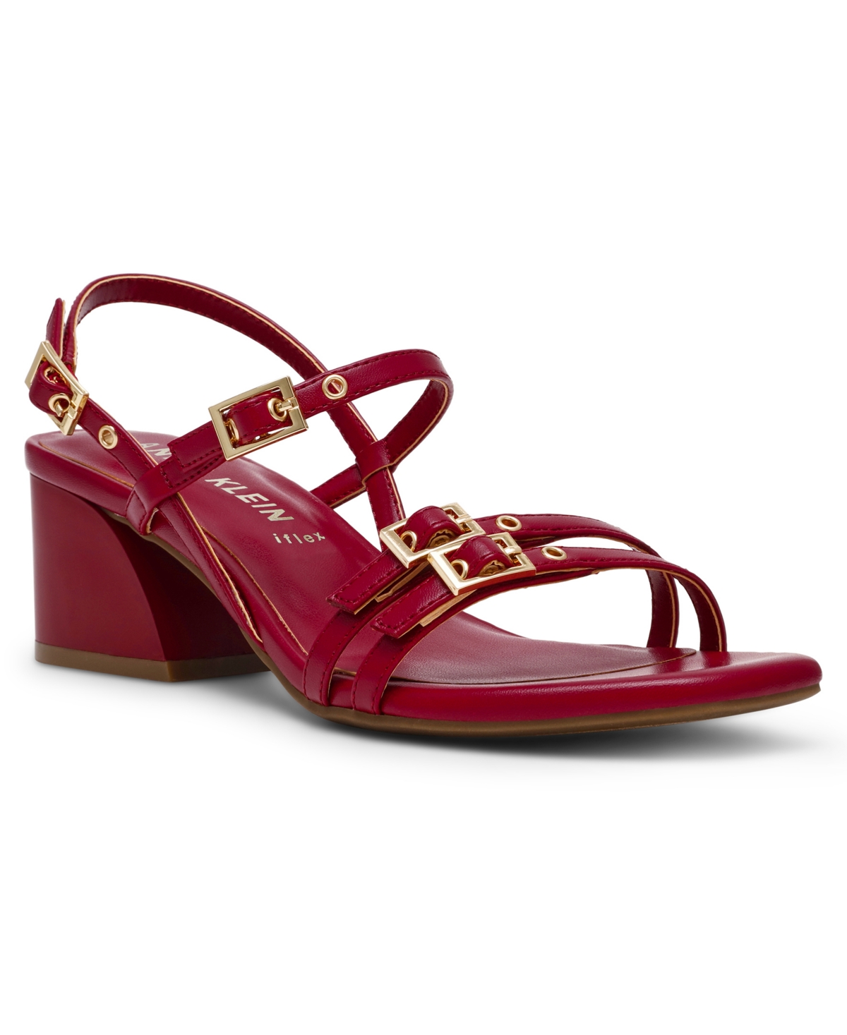Anne Klein Women's Mackenzie Strappy Buckle Block Heel Dress Sandals In Deep Red