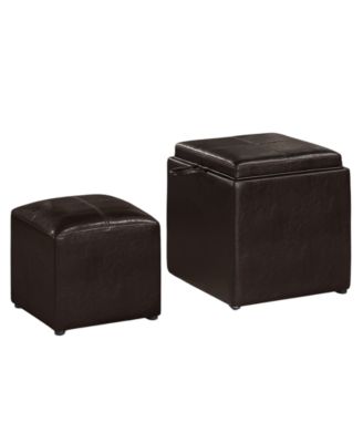 17.5" Faux Leather Park Avenue Ottoman with Stool and Tray