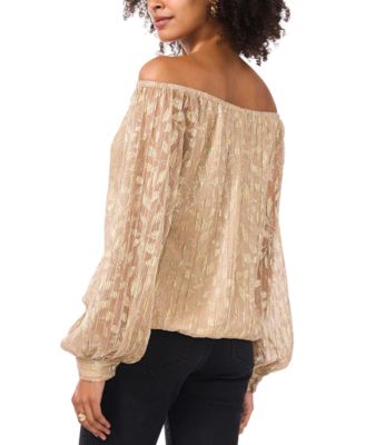 Women's Metallic-Print Off-The-Shoulder Tie-Hem Top