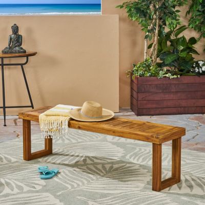 Streamdale Nestor Acacia Wood Slat Panel Bench For Outdoor Dining Or Seating