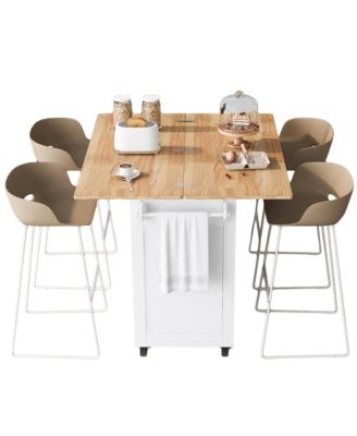 Kitchen Island Cart with Foldable Counter, Slide-Out Shelf, Wheels