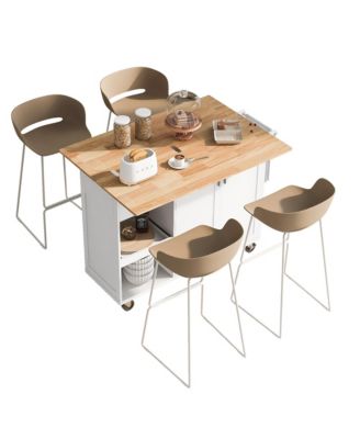 Kitchen Island Cart with Foldable Counter, Slide-Out Shelf, Wheels