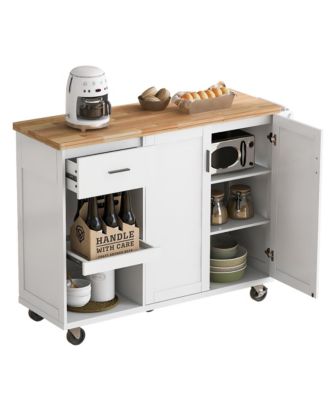 Kitchen Island Cart with Foldable Counter, Slide-Out Shelf, Wheels