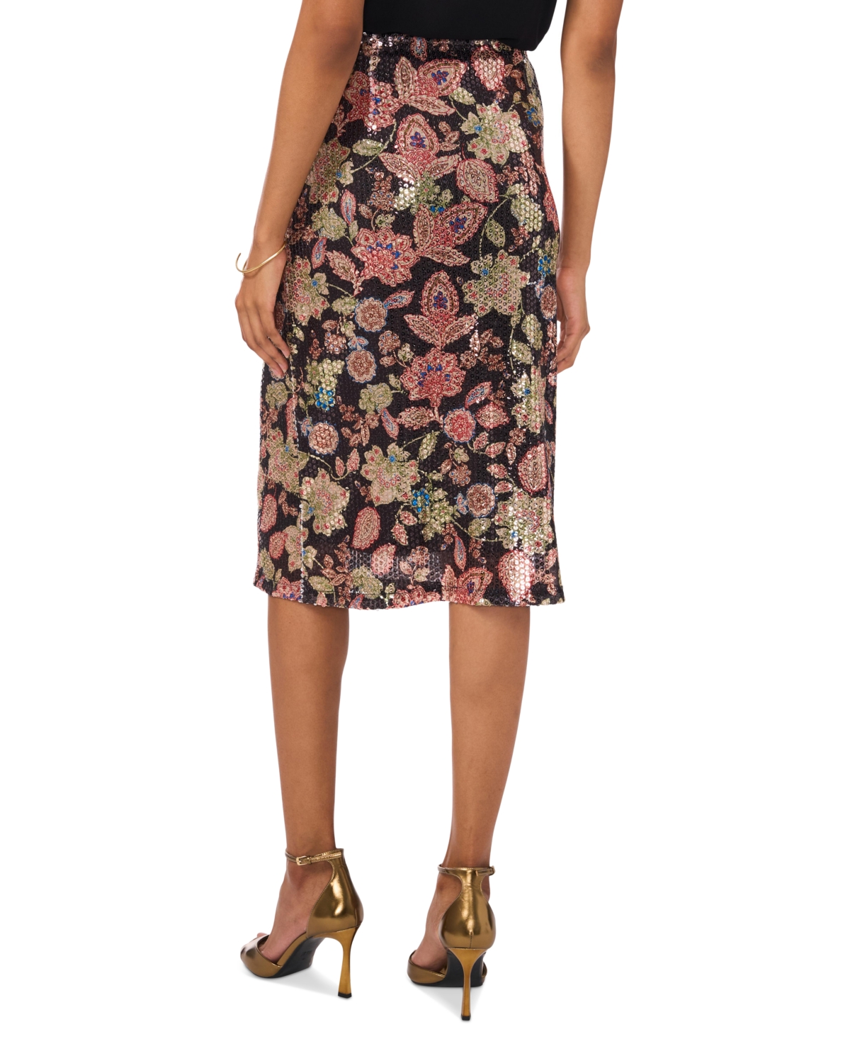 Vince Camuto Women's Floral-Print Sequined Knee-Length Skirt