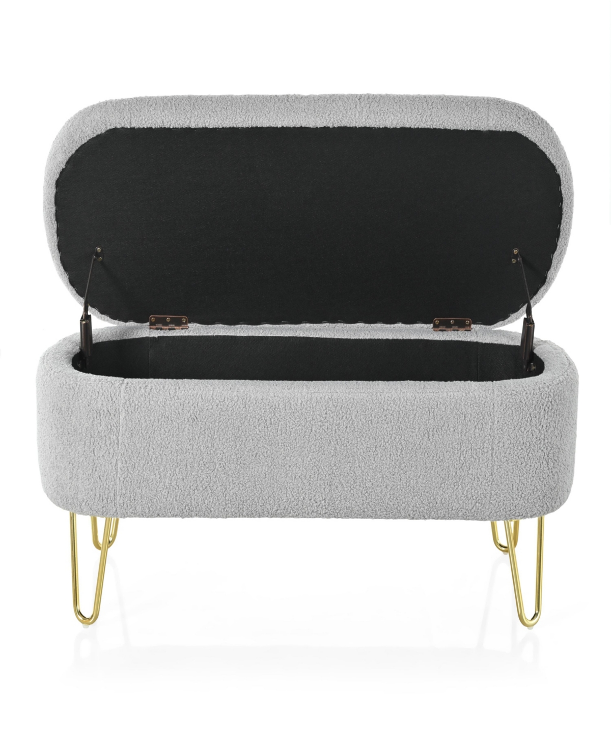 Streamdale Furniture Oval Storage Bench for Living Room Bedroom End of Bed, Upholstered Storage Ottoman Entryway Bench With Metal Legs,- Grey