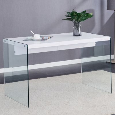 Streamdale Modern Coffee Table MDF Top, Clear Glass Sides