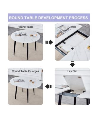 Table and chair set.Modern Extendable MDF Dining Table.The table has a telescopic design, suitable for gatherings of different size.Paired with 6 chairs with PU cushions and black metal legs.