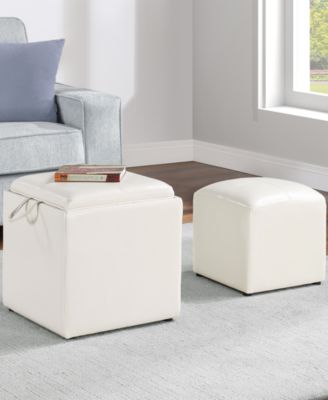 17.5" Faux Leather Park Avenue Ottoman with Stool and Tray