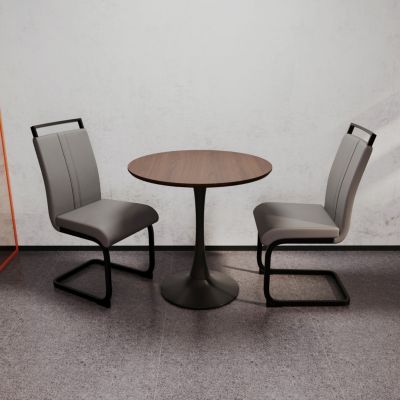 Streamdale Walnut Tulip Dining Set with 2 Gray PU Chairs