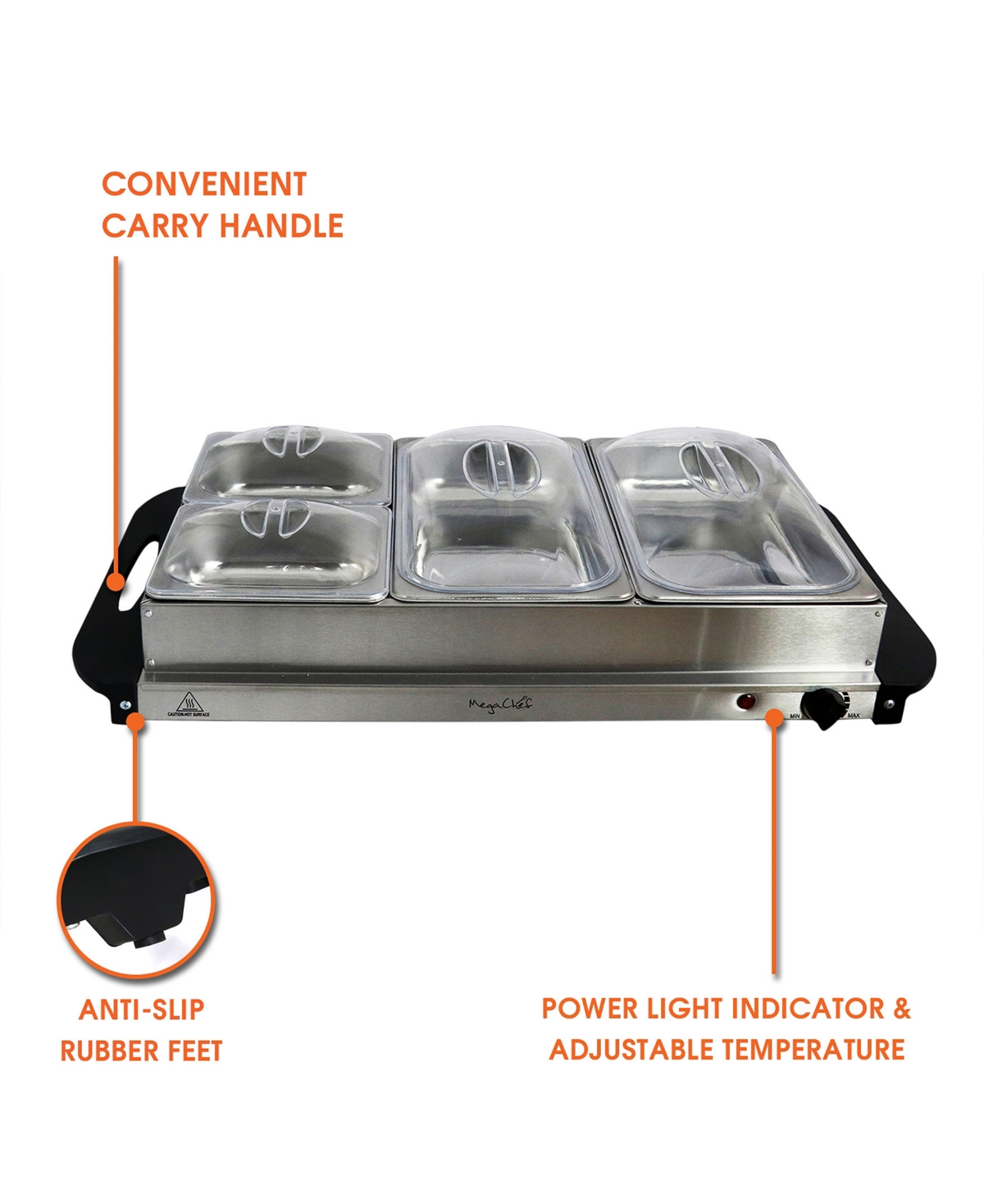 Megachef 4 Section Buffet Server Food Warmer In Silver