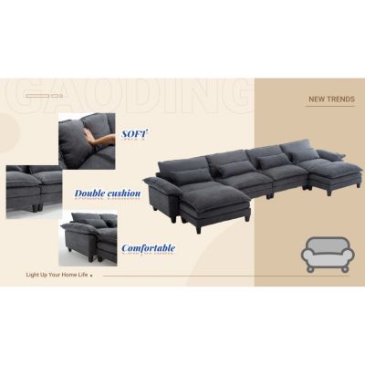 154.8" Oversized Modular Sofa, Ice Velvet Large U-Shaped Couch Comfy Upholstered 4-Seat Sofa with 2 Ottoman, 4 Lumbar Pillow, Deep Seat Couch for Living Room