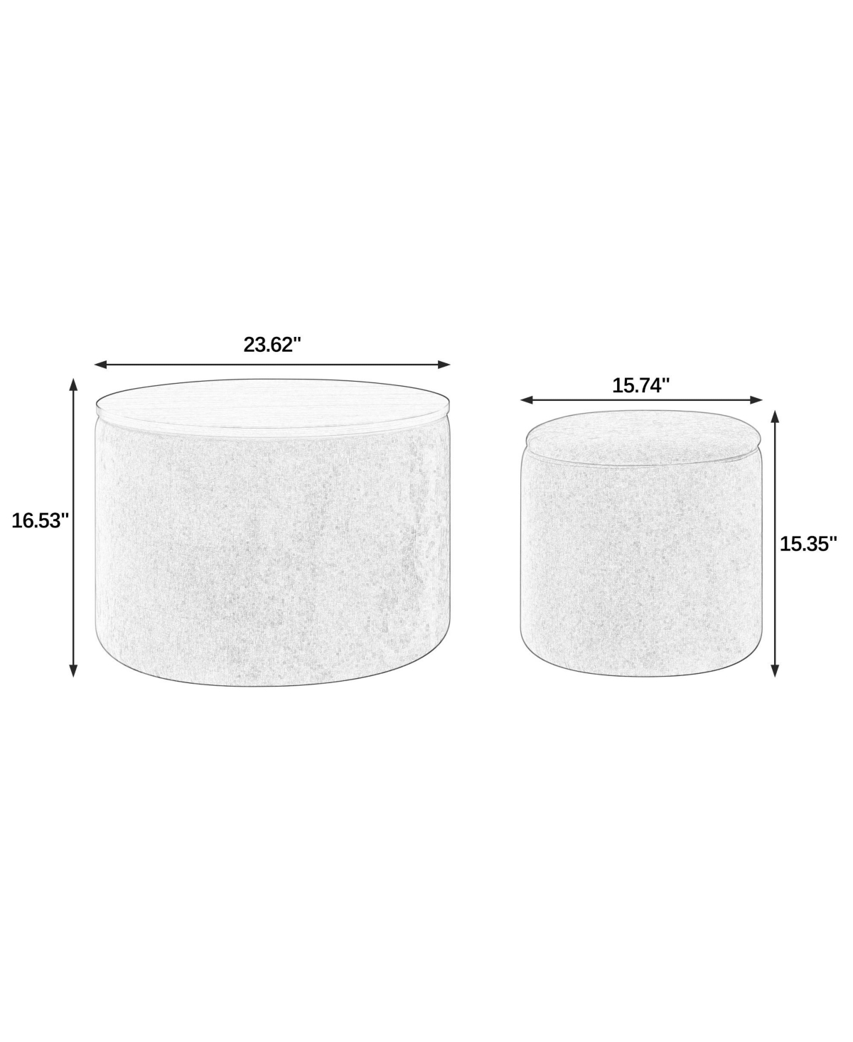 Streamdale Furniture 2-Piece Set Round Chenille Storage Ottoman, Equipped with a Drum Shaped Small Stool, Storage Space, and Mdf Made Desktop Panel (D