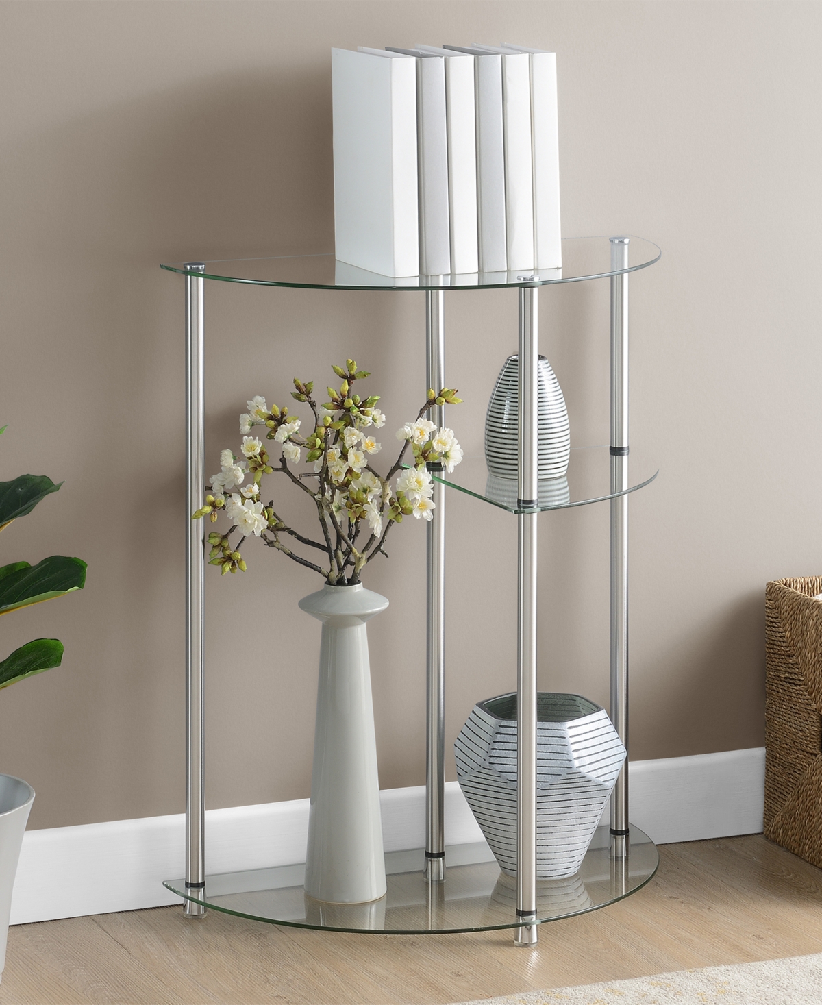 Convenience Concepts Designs2go Classic Glass 3 Tier Display Entryway Hall Table In Glass,chrome