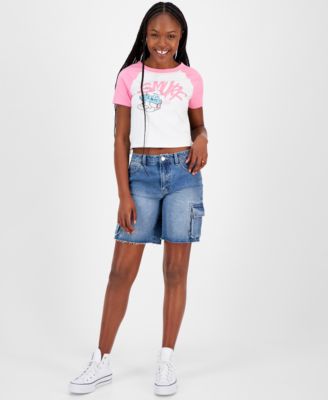 Juniors' Cargo Denim Jorts