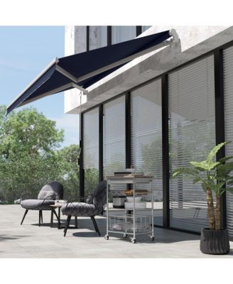 10' x 8' Retractable Awning, Patio Awnings, Sunshade Shelter w/ Manual Crank Handle, UV & Water-Resistant Fabric and Aluminum Frame for Deck, Balcony, Yard, Blue