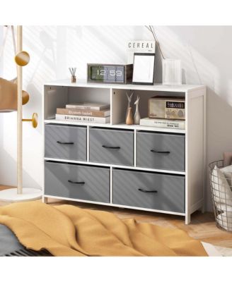 5-Drawer Dresser for Bedroom Chest of Drawers with 2 Large Fabric Bins
