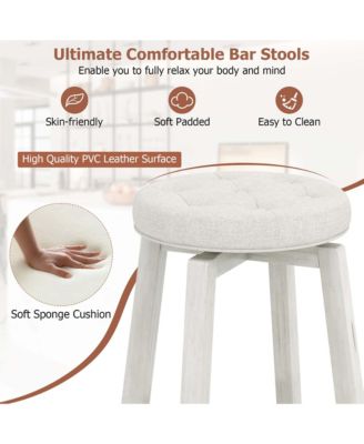 30" Swivel Bar Stool Set of 2 Upholstered Bar Height Rubber Wood Frame