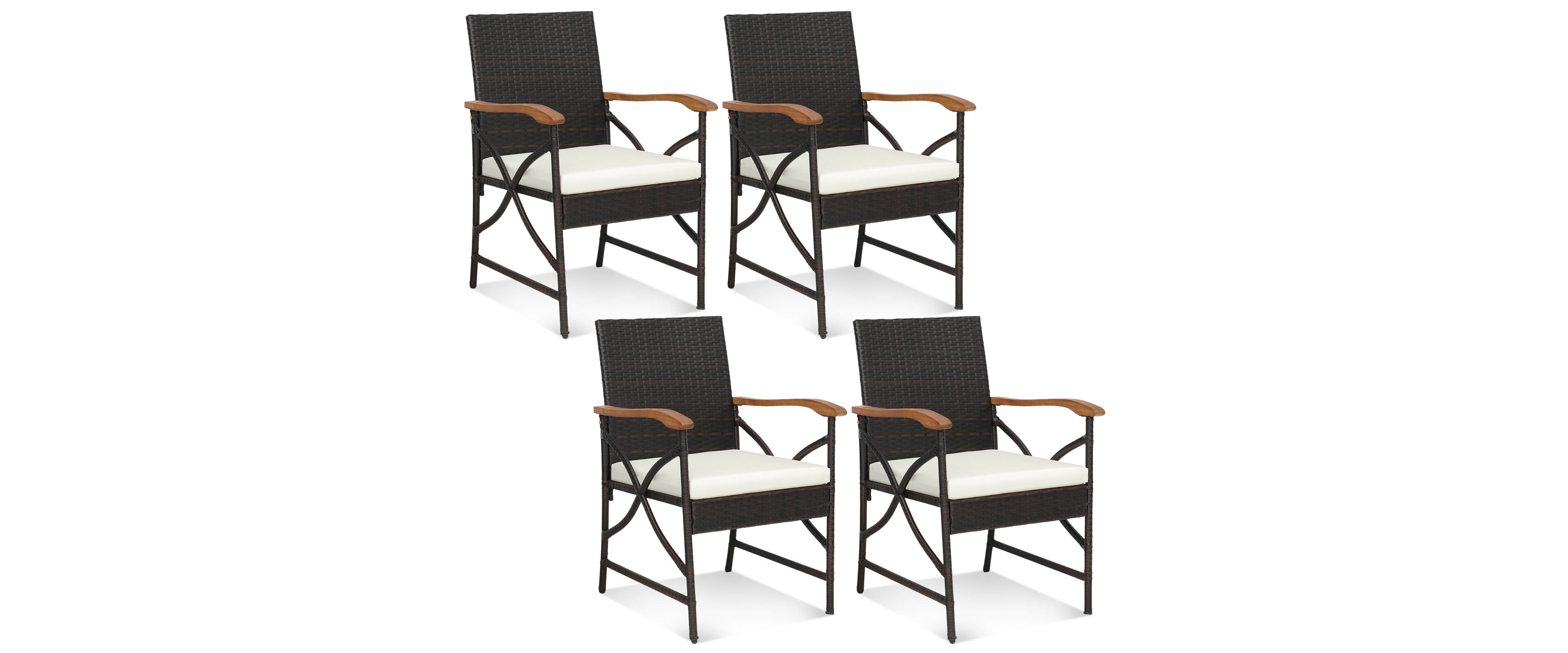 4PCS Patio Pe Wicker Dining Chairs with Soft Zippered Cushions Armchairs