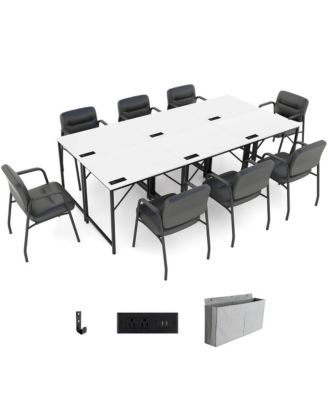 32" Meeting Room Desk Set of 6 with Charging Station & Headphone Hook Metal Frame