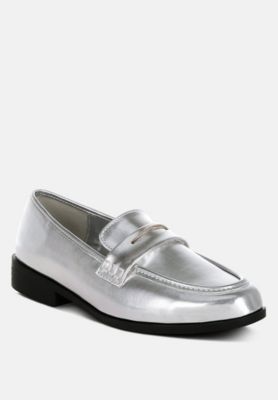 Womens Rugle Metallic Faux Leather Flat Loafers