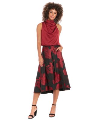 Muse Women s Pleated Organza Zip Back Midi Skirt Black Red Size M