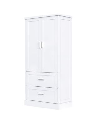 Simplie Fun Tall Bathroom Storage Cabinet, Cabinet with Two Doors and Drawers, Adjustable Shelf, MDF Board, White