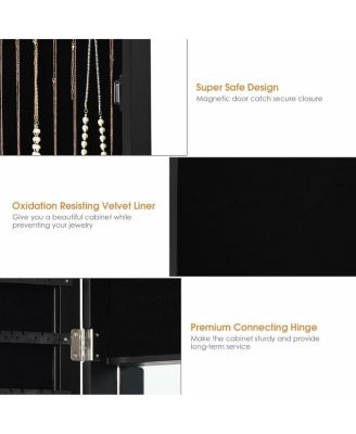 Full Length Mirror Jewelry Cabinet with Ring Slots and Necklace Hooks