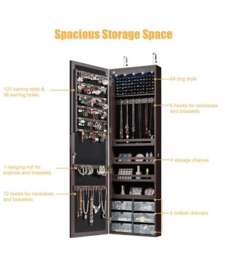 Door Hanging Mirror Jewelry Armoire with Full Length Mirror and 6 Drawers