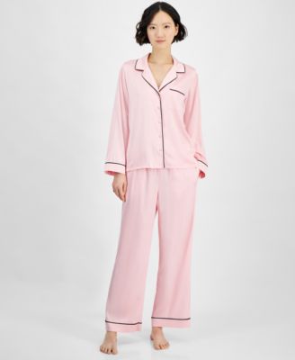 I.N.C. International Concepts - Women's 2-Pc. Piped-Trim Satin Pajamas Set
