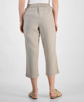 Women's 100% Linen Solid Cropped Pull-On Pants, Created for Macy's