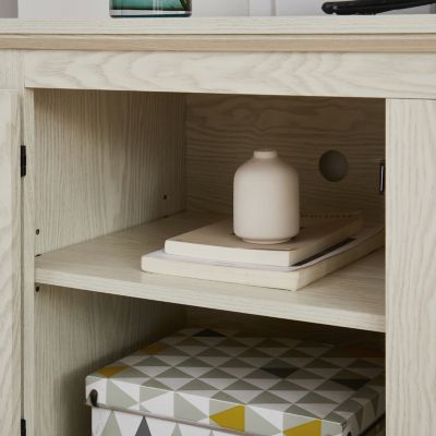 Farmhouse Rattan TV Stand with Electric Fireplace, 65"W