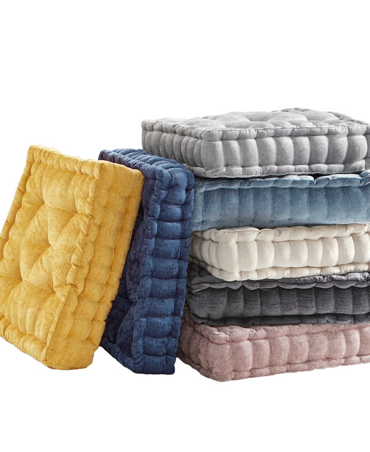Intelligent Design Azza Chenille Decorative Floor Pillow, 20" X 20" In Yellow