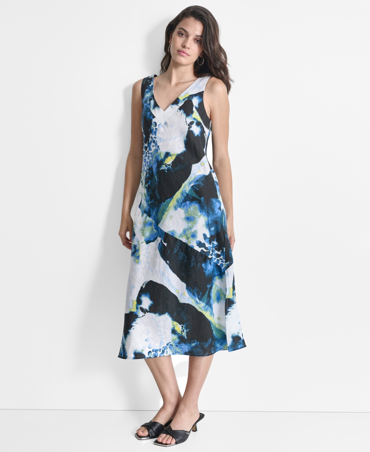 Dkny Women's Printed Linen Sleeveless Dress