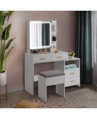FCH Dressing Table Set with Mirror, 4 Drawers, 1 Storage Cabinet & 2 Shelves