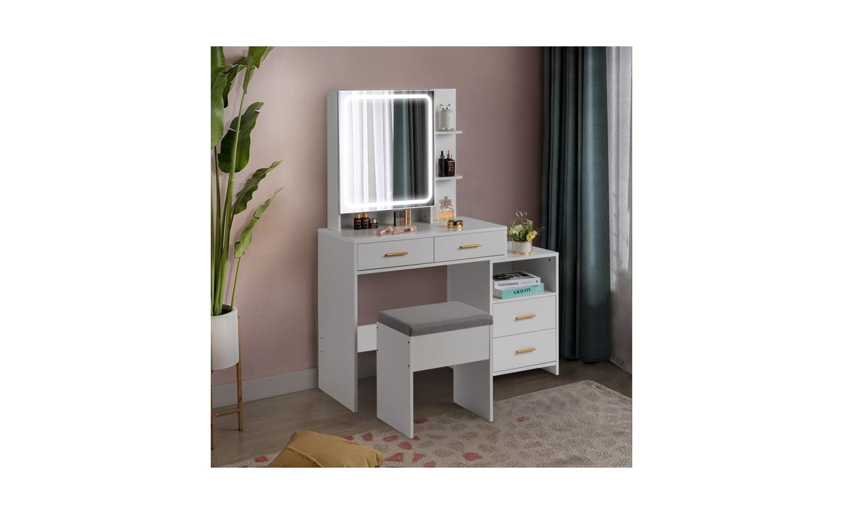 Slickblue Fch Dressing Table Set with Mirror, 4 Drawers, 1 Storage Cabinet & 2 Shelves