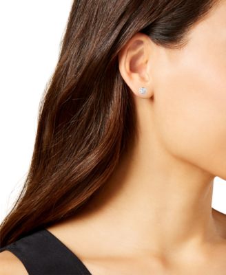 Silver-Tone Round Crystal Stud Earrings