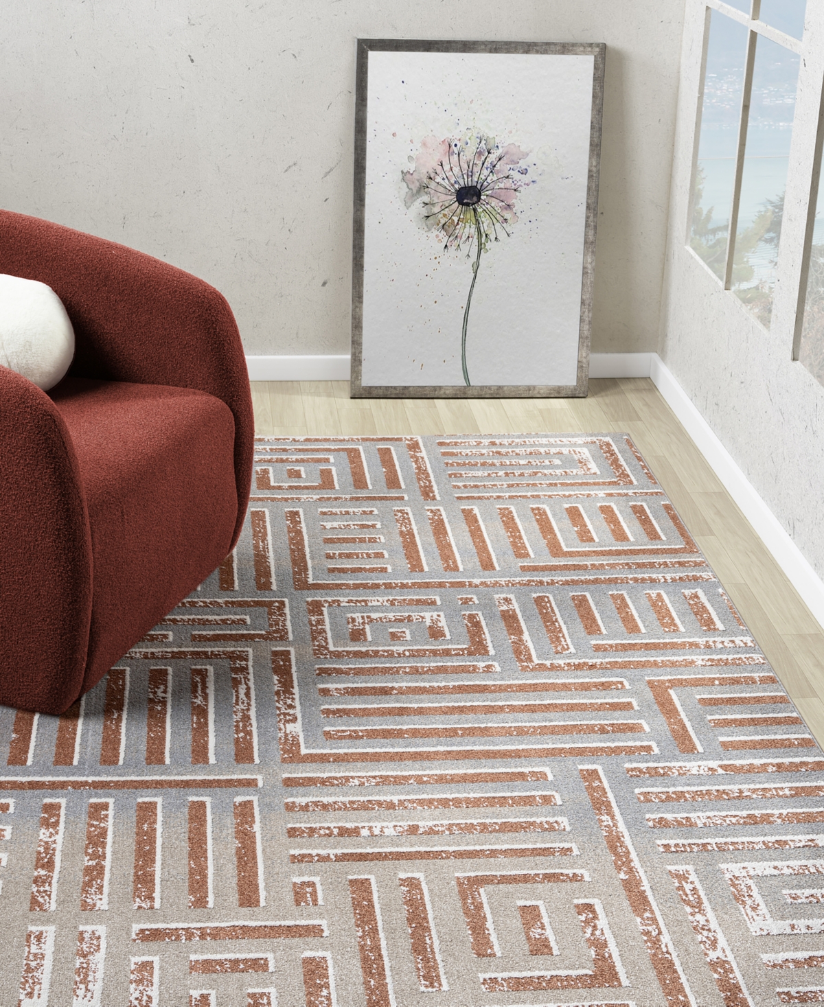 Lr Home Willa Vis-1 5'3"x7' Area Rug In Beige,rust