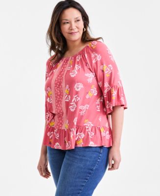 売れ筋商品|||スタイルアンドコー カットソー トップス レディース Petite Printed Convertible Top, Exclusively at Macy's Bright Whit Cmb Style & Co Petite Printed Convertible Top, Created for