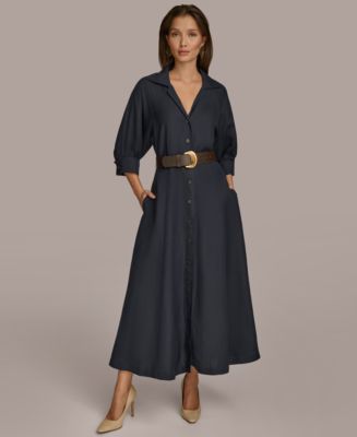 【Donna Karan New York】Linen-Blend Belted Shirtdress Linen Midi Shirt Dress | Shirt Dress | Donna Karan