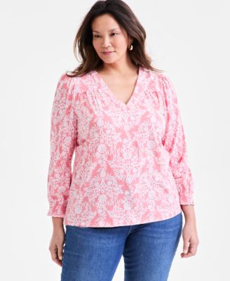 Style & Co - Plus Size Floral Medallion V-Neck Top