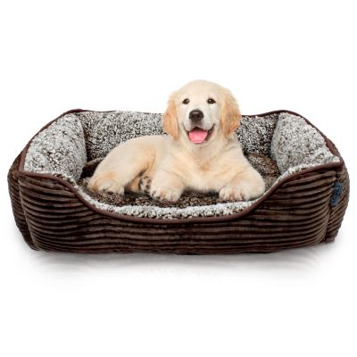 Rectangle Dog Bed, Durable Sleeping Calming Cuddler for Pets, Super Plush Corduroy Sherpa