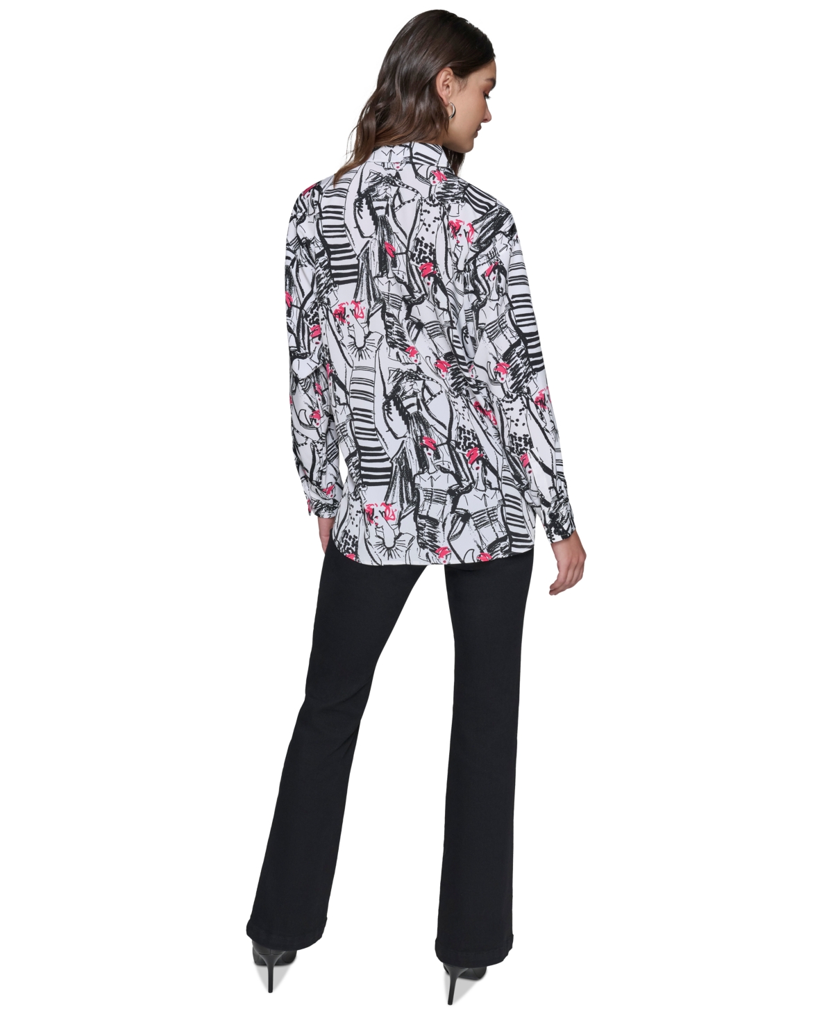 KARL LAGERFELD PETITE PRINTED LONG-SLEEVE SHIRT 