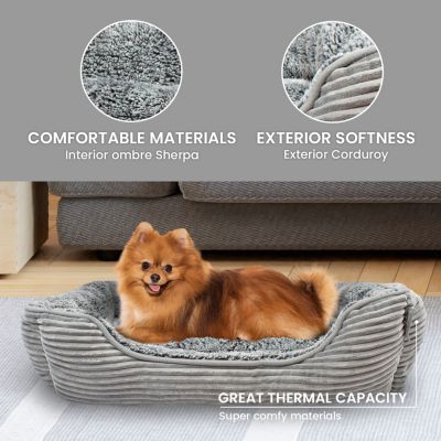 Rectangle Dog Bed, Durable Sleeping Calming Cuddler for Pets, Super Plush Corduroy Sherpa
