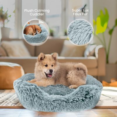 Dog Bed for Small Medium Dogs, Plush Calming Sleeping Cuddler for Pet, Super Lux Shaggy Fur Cushion Beds